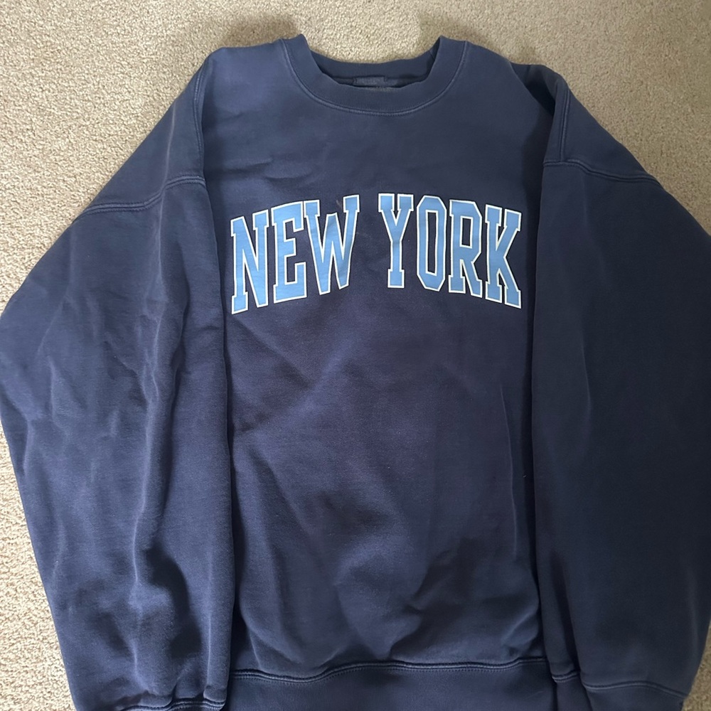 Brandy Melville Blue Crewneck Sweater New York Print - Picture 1 of 4